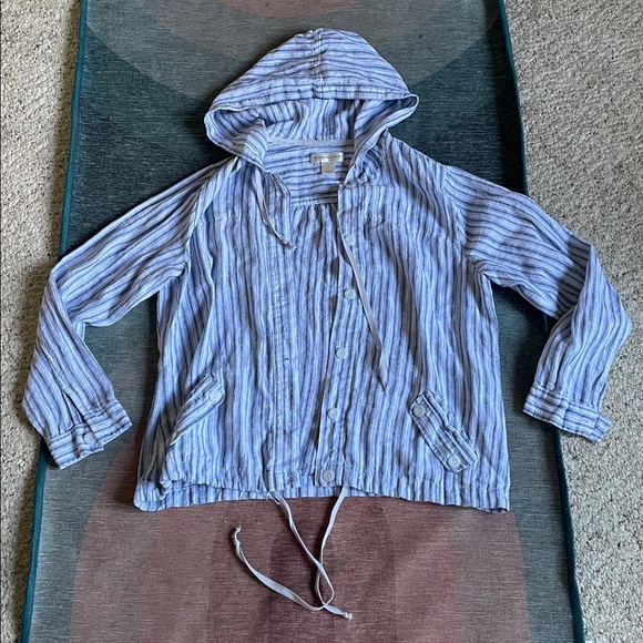 Christopher & Banks Coastal Blue and White Striped Linen Layering Jacket - Picture 5 of 12